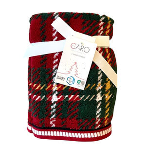 2 Caro Home Holiday Plaid  Cotton Hand Towels Christmas Red Green Tartan NEW